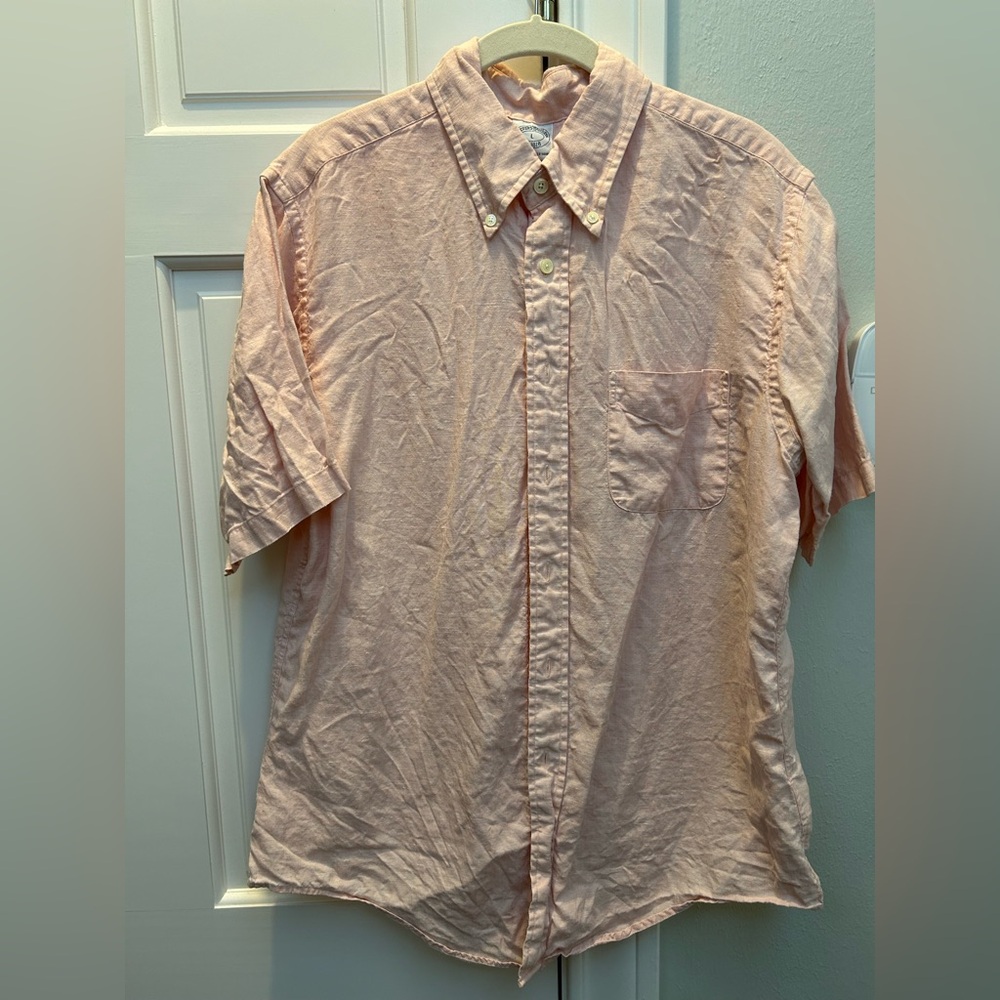 Brooks Brothers Linen Salmon Shirt, Size Large